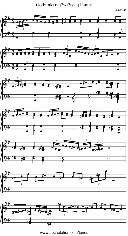 Godzinki naj?wi?tszej Panny - staff notation