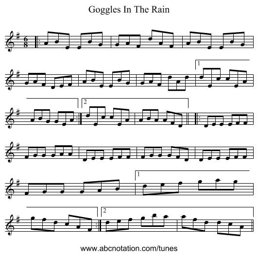 Goggles In The Rain - staff notation