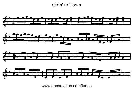 Goin' to Town - staff notation