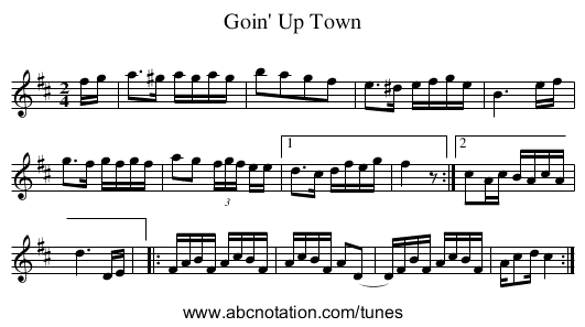 Goin' Up Town - staff notation