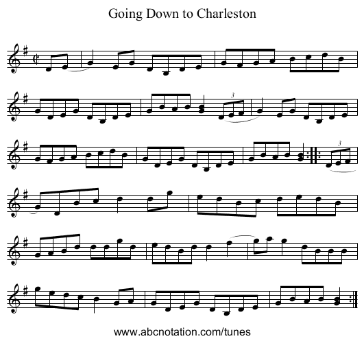 Going Down to Charleston - staff notation