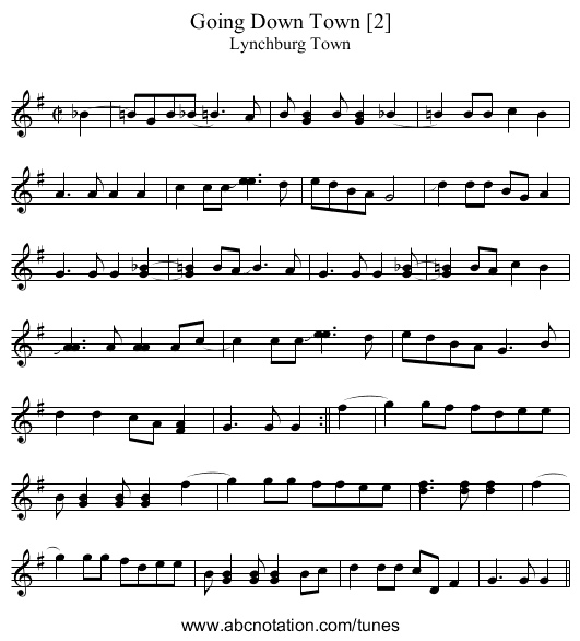 Going Down Town [2] - staff notation