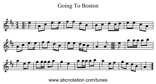 Going To Boston - staff notation