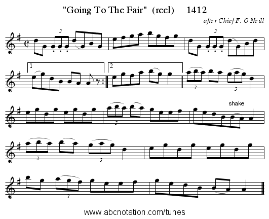 Going To The Fair (reel) 1412 - staff notation