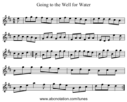 Going to the Well for Water - staff notation