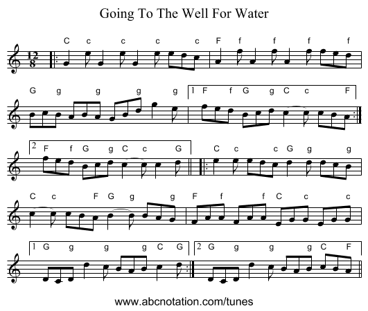 Going To The Well For Water - staff notation