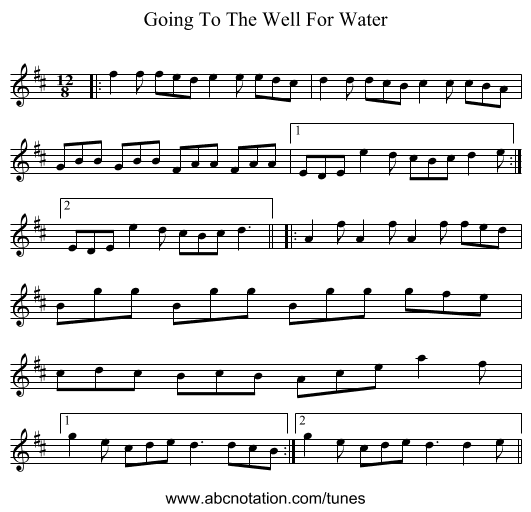 Going To The Well For Water - staff notation