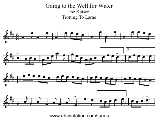 Going to the Well for Water - staff notation