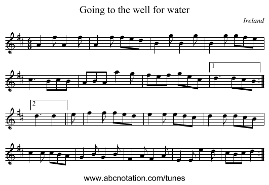 Going to the well for water - staff notation