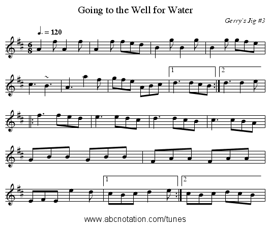 Going to the Well for Water - staff notation