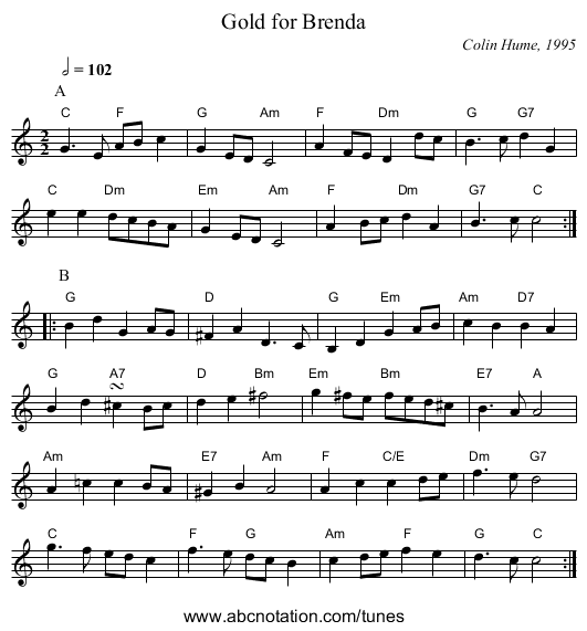 Gold for Brenda - staff notation