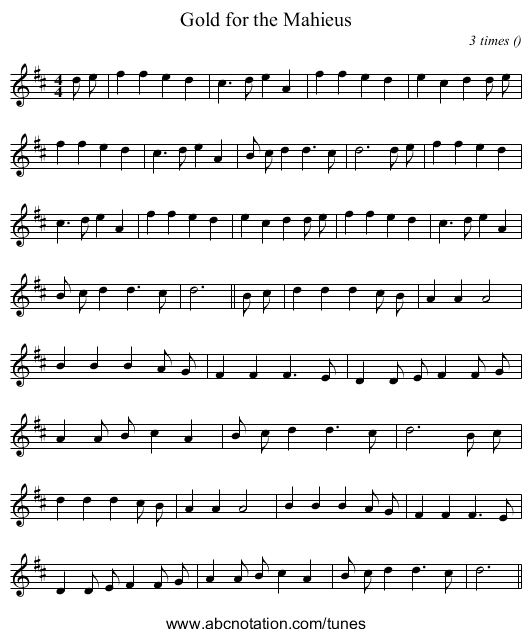 Gold for the Mahieus - staff notation