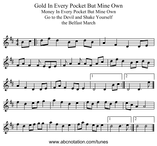 Gold In Every Pocket But Mine Own - staff notation