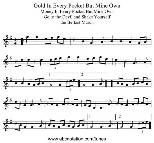 Gold In Every Pocket But Mine Own - staff notation