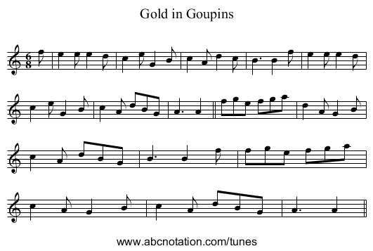 Gold in Goupins - staff notation