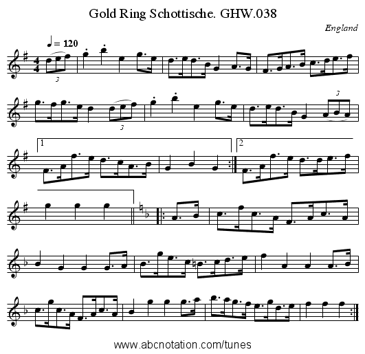 Gold Ring Schottische. GHW.038 - staff notation