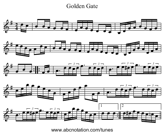 Golden Gate - staff notation