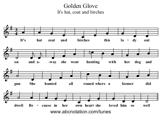 Golden Glove - staff notation