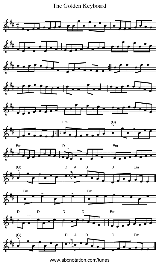 Golden Keyboard, The - staff notation