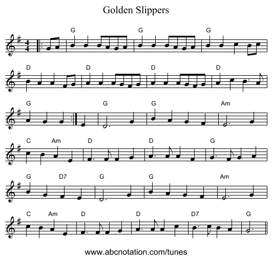 Golden Slippers - staff notation