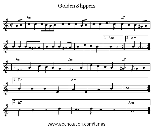 Golden Slippers - staff notation