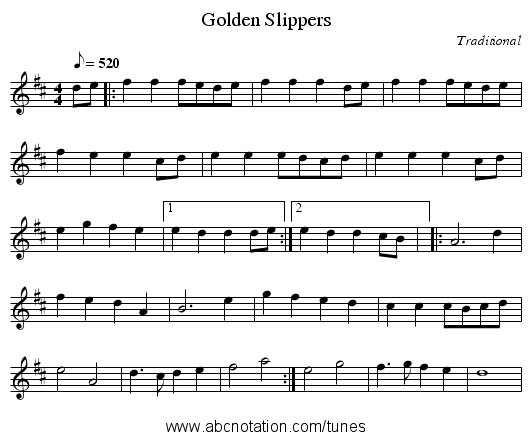 Golden Slippers - staff notation