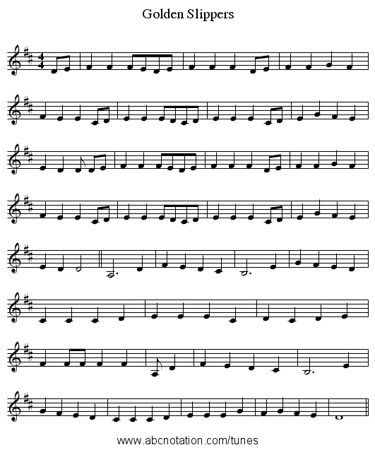 Golden Slippers - staff notation