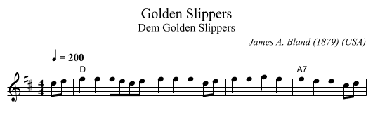 Golden Slippers - staff notation