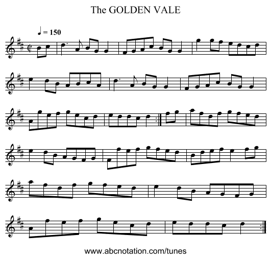 GOLDEN VALE, The - staff notation