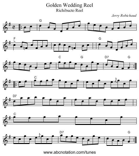 Golden Wedding Reel - staff notation