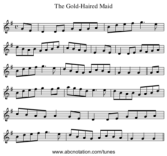 Gold-Haired Maid, The - staff notation