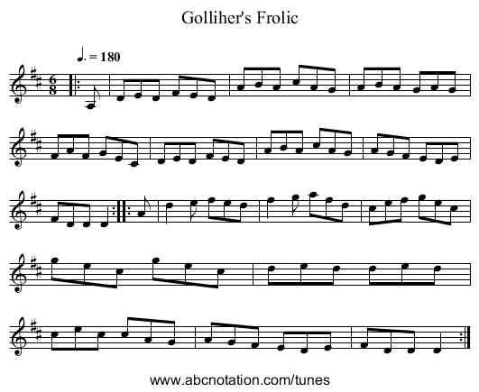 Golliher's Frolic - staff notation