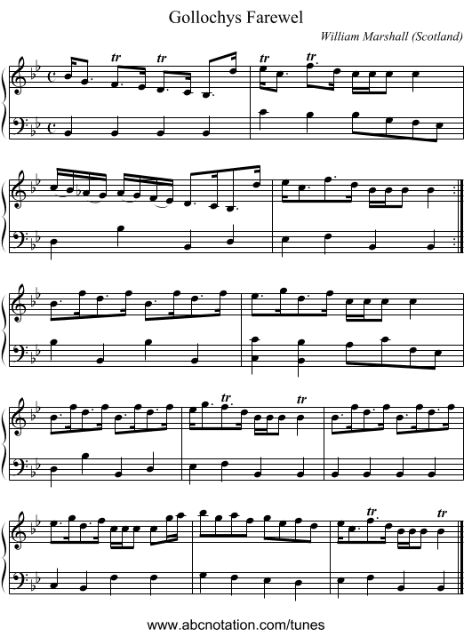 Gollochys Farewel - staff notation