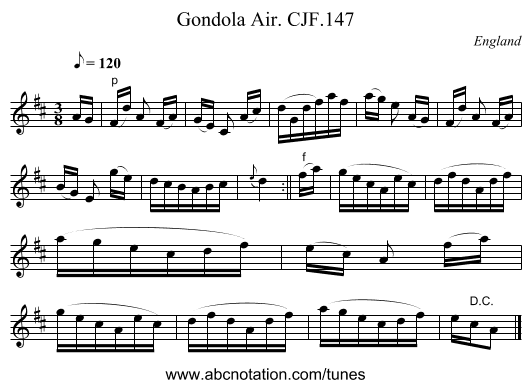 Gondola Air. CJF.147 - staff notation