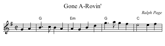 Gone A-Rovin' - staff notation