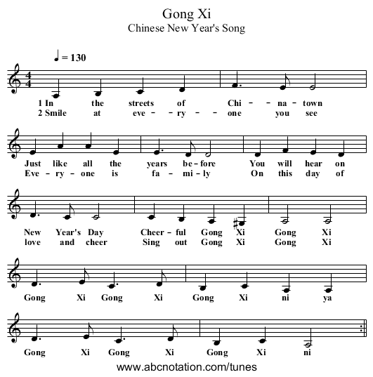 Gong Xi - staff notation