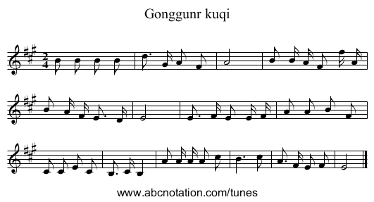 Gonggunr kuqi - staff notation