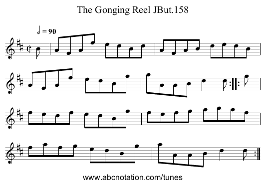 Gonging Reel JBut.158, The - staff notation