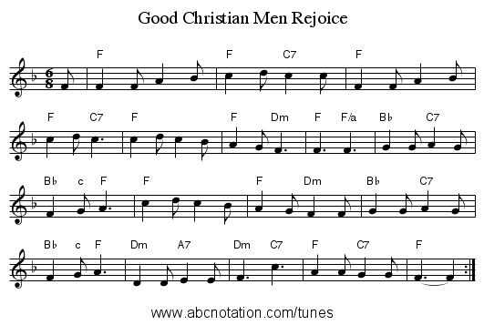 Good Christian Men Rejoice - staff notation