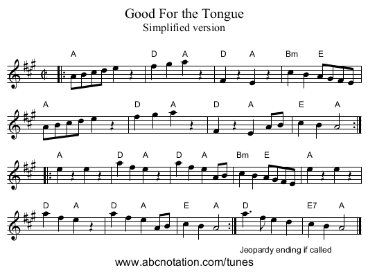 Good For the Tongue - staff notation