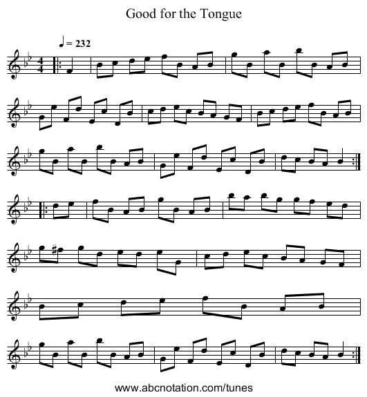 Good for the Tongue - staff notation