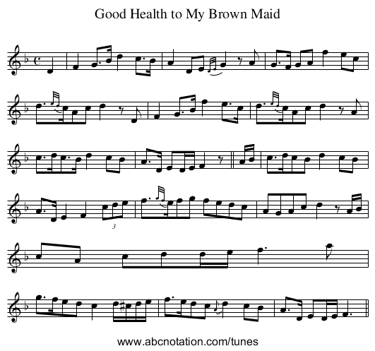 Good Health to My Brown Maid - staff notation