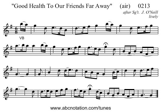 Good Health To Our Friends Far Away     (air)     0213 - staff notation