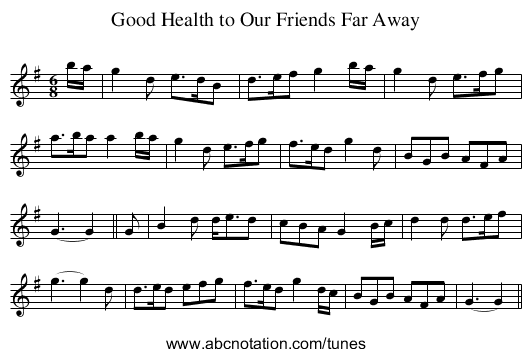 Good Health to Our Friends Far Away - staff notation