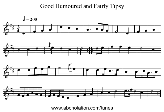 Good Humoured and Fairly Tipsy - staff notation