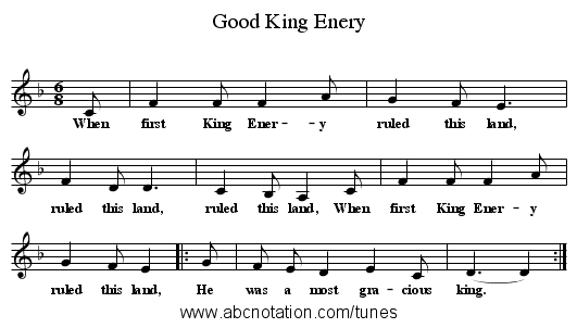 Good King Enery - staff notation