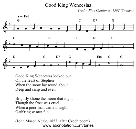 Good King Wenceslas - staff notation