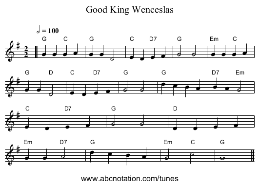 Good King Wenceslas - staff notation