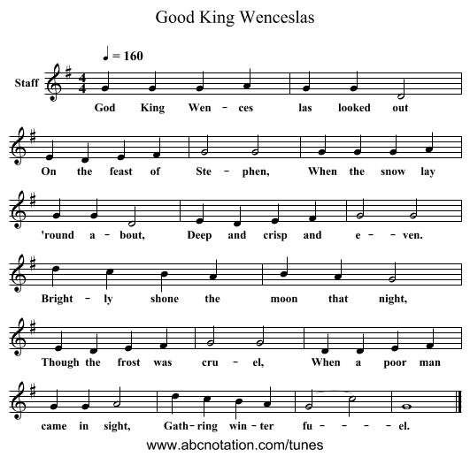 Good King Wenceslas - staff notation