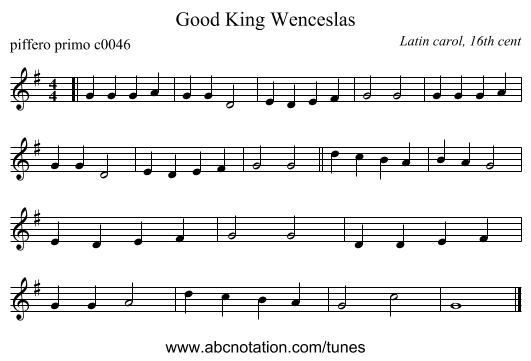 Good King Wenceslas - staff notation